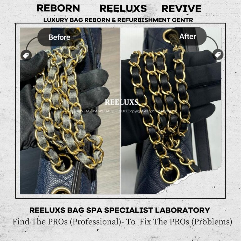 Chanel QUILTED CAVIAR LEATHER CC LOGO FLAP SHOULDER BAG IN NAVY BLUE CHAIN LEATHER OXIDATION CHAIN LEAHTER REPLACEMENT