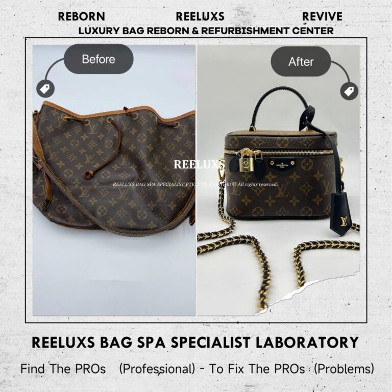 Louis Vuitton NOÉ MONOGRAM CANVAS WITH VACHETTA LEATHER BAG DESIGN CUSTOMISATION TO LOUIS VUITTON VANITY MONOGRAM CANVAS WITH BLACK LEATHER BAG