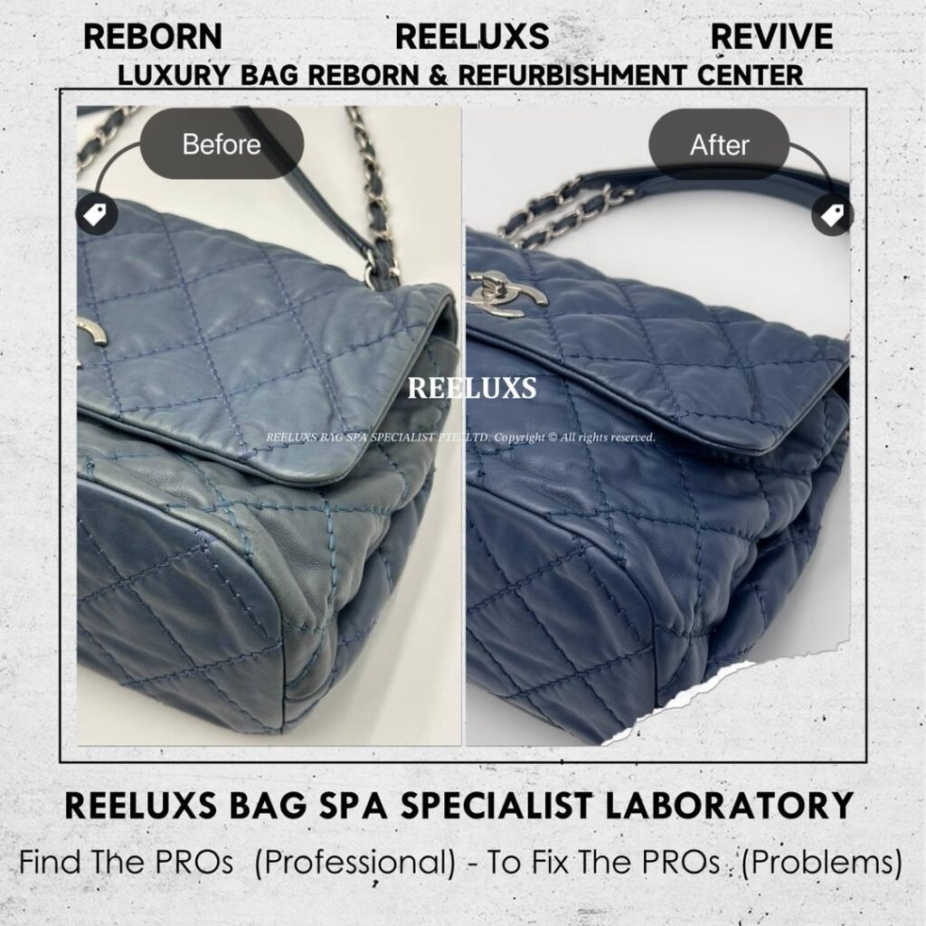 QUILTED NYLON CLASSIC FLAP SHOULDER BAG IN BLUE DISCOLORATION — frame 3