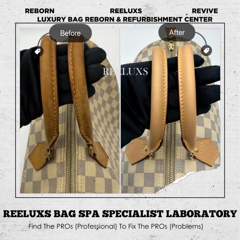 Louis Vuitton SPEEDY 30 DAMIER AZUR CANVAS WITH VACHETTA LEATHER HEAVY STAINS PULLER BROKEN GOLD HARDWARE FADED AND TARNISH VACHETTA LEATHER REPLACEMENT 24K GOLD PLATTING METAL HARDWARE