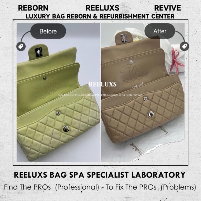Chanel CLASSIC FLAP BAG LAMBSKIN LEATHER LIGHT GREEN TO BEIGE COLOUR RESTORATION