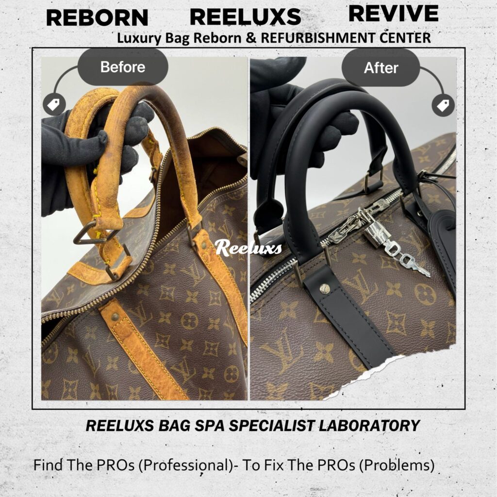 KEEPALL MONOGRAM CANVAS WITH VACHETTA LEATHER DAMAGE REFURBUSHIMENT CHANGED TO BLACK LEATHER… — frame 1
