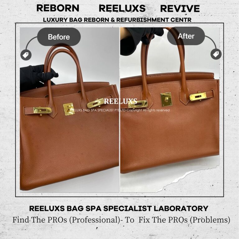 Hermès BIRKIN TOGO LEATHER COGNAC BROWN WITH GOLD HARDWARE MOLD SPOT OXIDATION CORNER PEELING MOLD REMOVAL COLOR RESTORATION