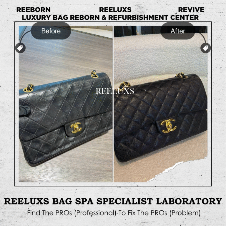 Chanel CLASSIC FLAP BAG LAMBSKIN LEATHER REFURBISHMENT TO CAVIAR LEATHER