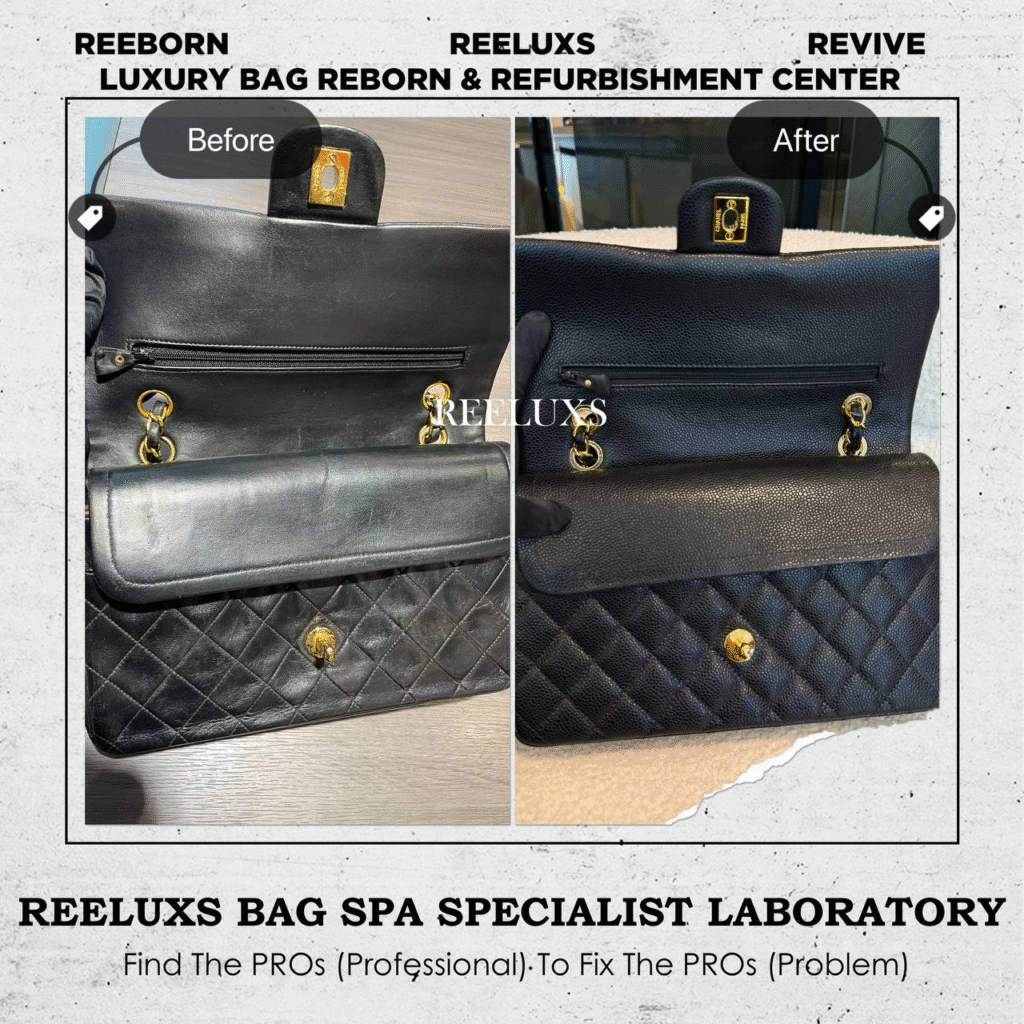 CLASSIC FLAP BAG LAMBSKIN LEATHER REFURBISHMENT TO CAVIAR LEATHER — frame 4