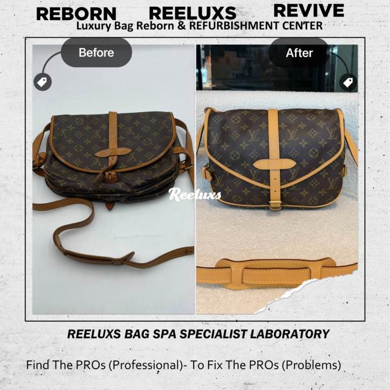 Louis Vuitton SAUMUR MONOGRAM CANVAS WITH VACHETTA LEATHER FULLY STAINS OXIDATION REFURBISHMENT