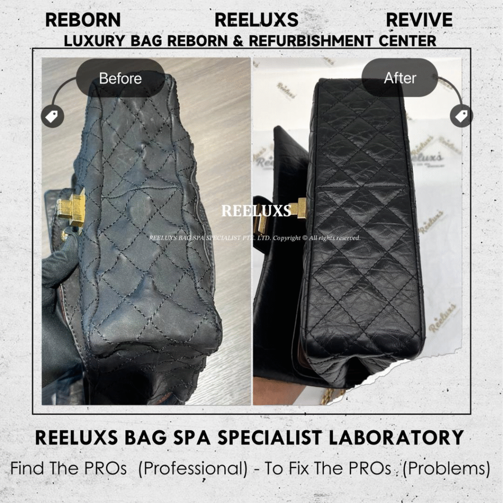 REISSUE FLAP BAG CALFSKIN LEATHER IN BLACK CHEMICAL DAMAGE — frame 3