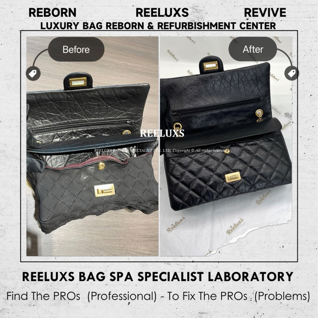 REISSUE FLAP BAG CALFSKIN LEATHER IN BLACK CHEMICAL DAMAGE — frame 1