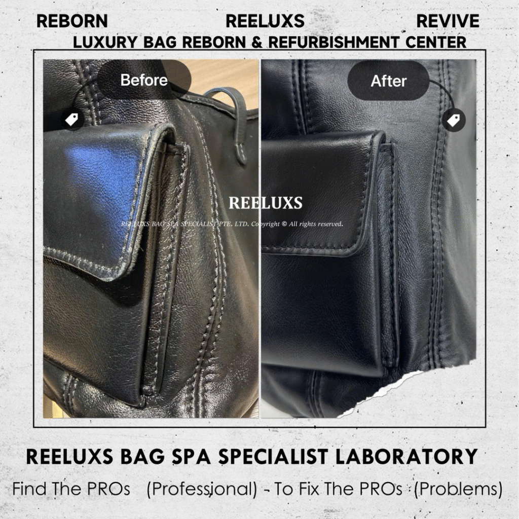 CARRYALL CALFSKIN LEATHER CORNER PEELING LEATHER SCRATCHES PEELING RESTORATION SCRATCHES — frame 1