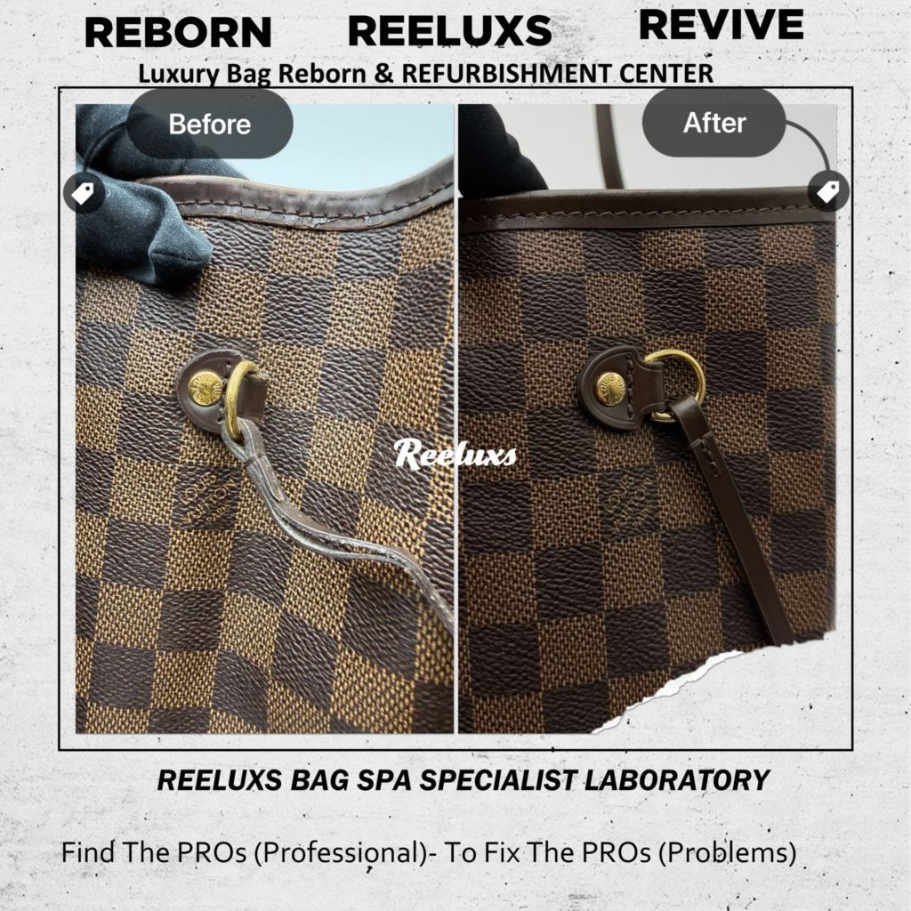 DAMIER NEVERFULL LEATHER BROKEN INNER FABRIC MOLD OXIDATION — frame 2