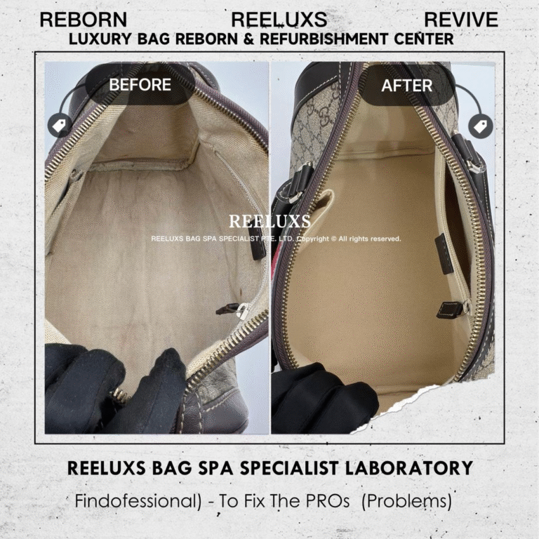 Gucci GG SUPREME WEB BOSTON BAG INNER LINNING OXIDATION HANDLE AND STRAP OIL EDGED DAMAGE RESTORATION INNER LINNING REPLACEMENT