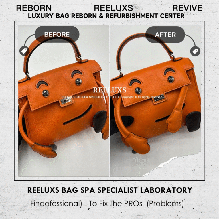 Hermès KELLY DOLL ORANGE SWIFT LEATHER BAG MOLD OXIDATION CORNER PEEL OFF MOLD REMOVEL COLOR RESTORATION PEELING RESTORATION