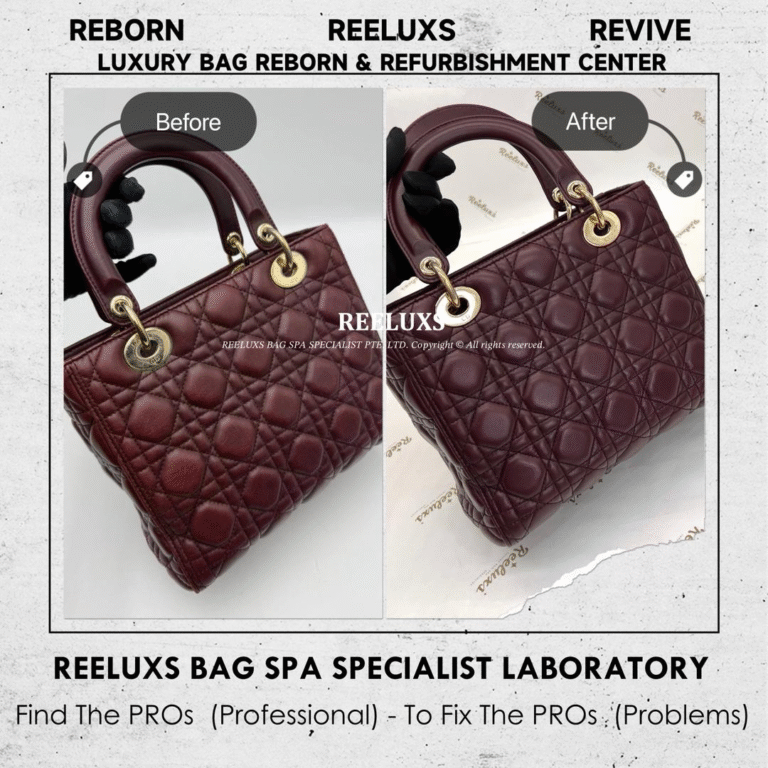 Christian Dior LADY DIOR LAMBSKIN LEATHER BAG DISCOLORATION COLOR RESTORATION