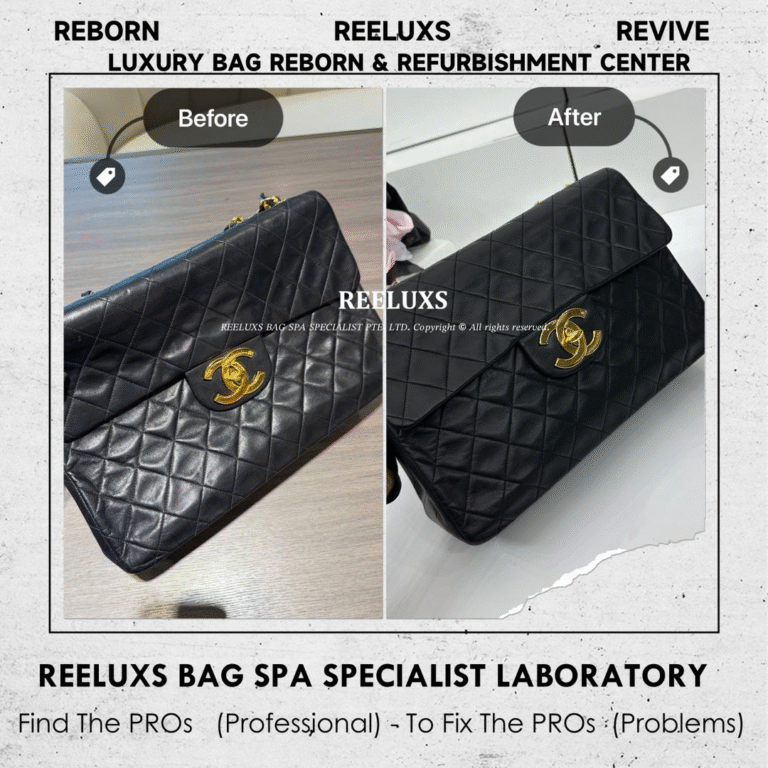 Chanel CLASSIC DOUBLE FLAP BAG BLACK LAMBSKIN LEATHER COLOR FADED AND PEELING COLOR RESTORATION