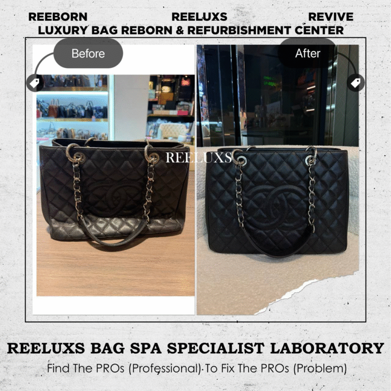 Chanel GST GRAND SHOPPING TOTE BLACK CAVIAR LEATHER RUN OUT OF SHAPE COLOR FADED STRUCTURE RE-SHAPE COLOR RESTORATION