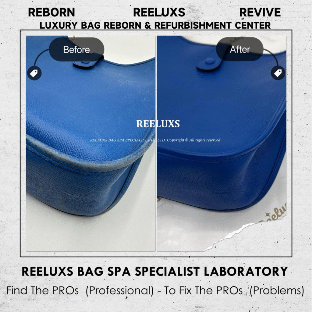 EVELYNE BAG BLUE CLEMENCE LEATHER SCRATCHES COLOR PEELING SCRATCHES RESTORATION AND — frame 1