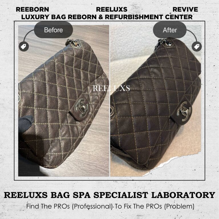 Chanel CLASSIC DOUBLE FLAP CAVIAR LEATHER IN DARK GREY DISCOLORATION COLOR RESTORATION