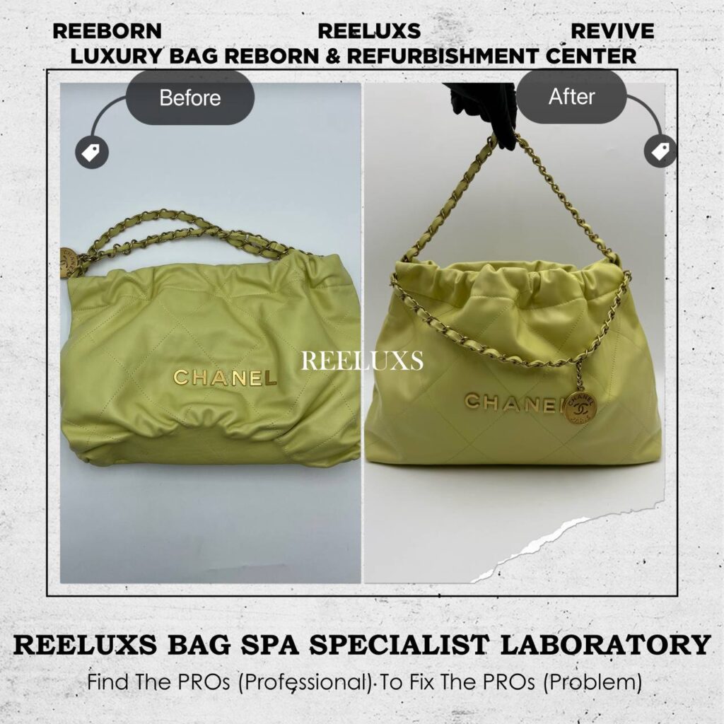 22 LARGE HANDBAG SHINY CALFSKIN LEATHER LIGHT YELLOW BAG CHEMICAL DAMAGE — frame 1