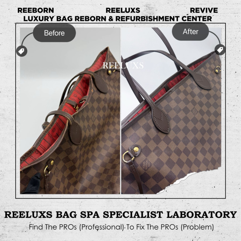 Louis Vuitton Neverfull Totebag with Brown Leather Peeling Oxidation Drawstrings Broken Brown Leather Replacement Refurbishment