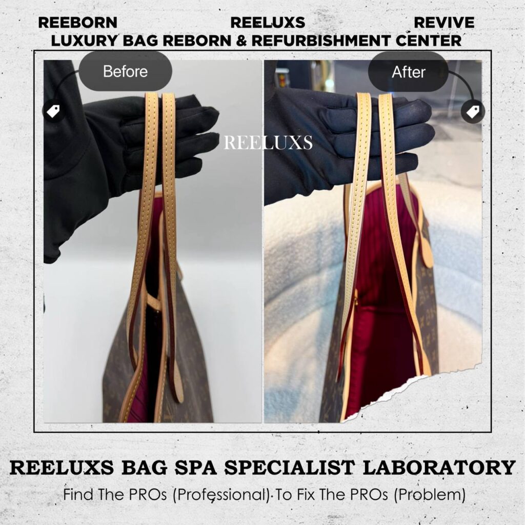 Neverfull Handbag Vachetta Chemical Damage Vachetta Replacement — frame 4