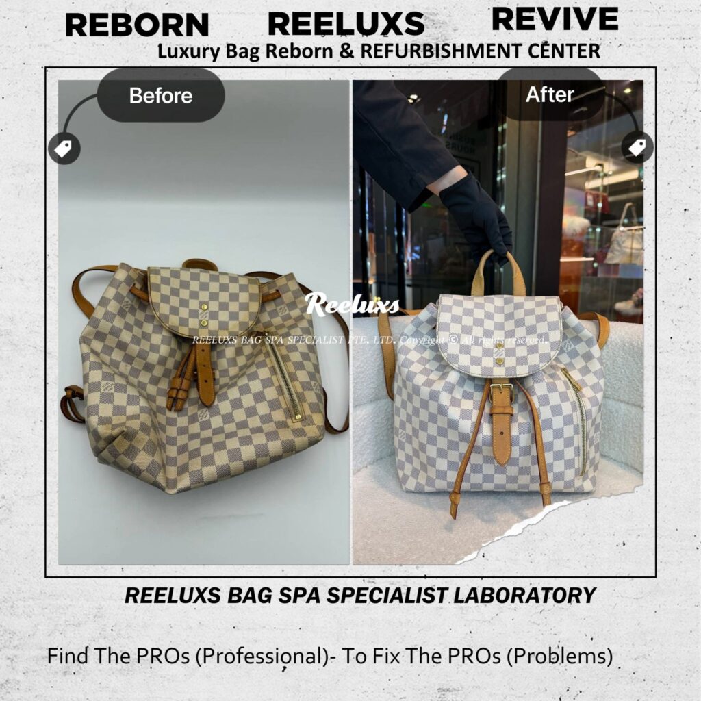 Damier Azur Sperone Backpack Canvas Yellowish Stain Removal — frame 1