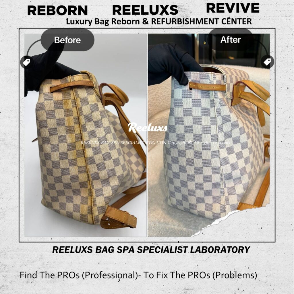 Damier Azur Sperone Backpack Canvas Yellowish Stain Removal — frame 4