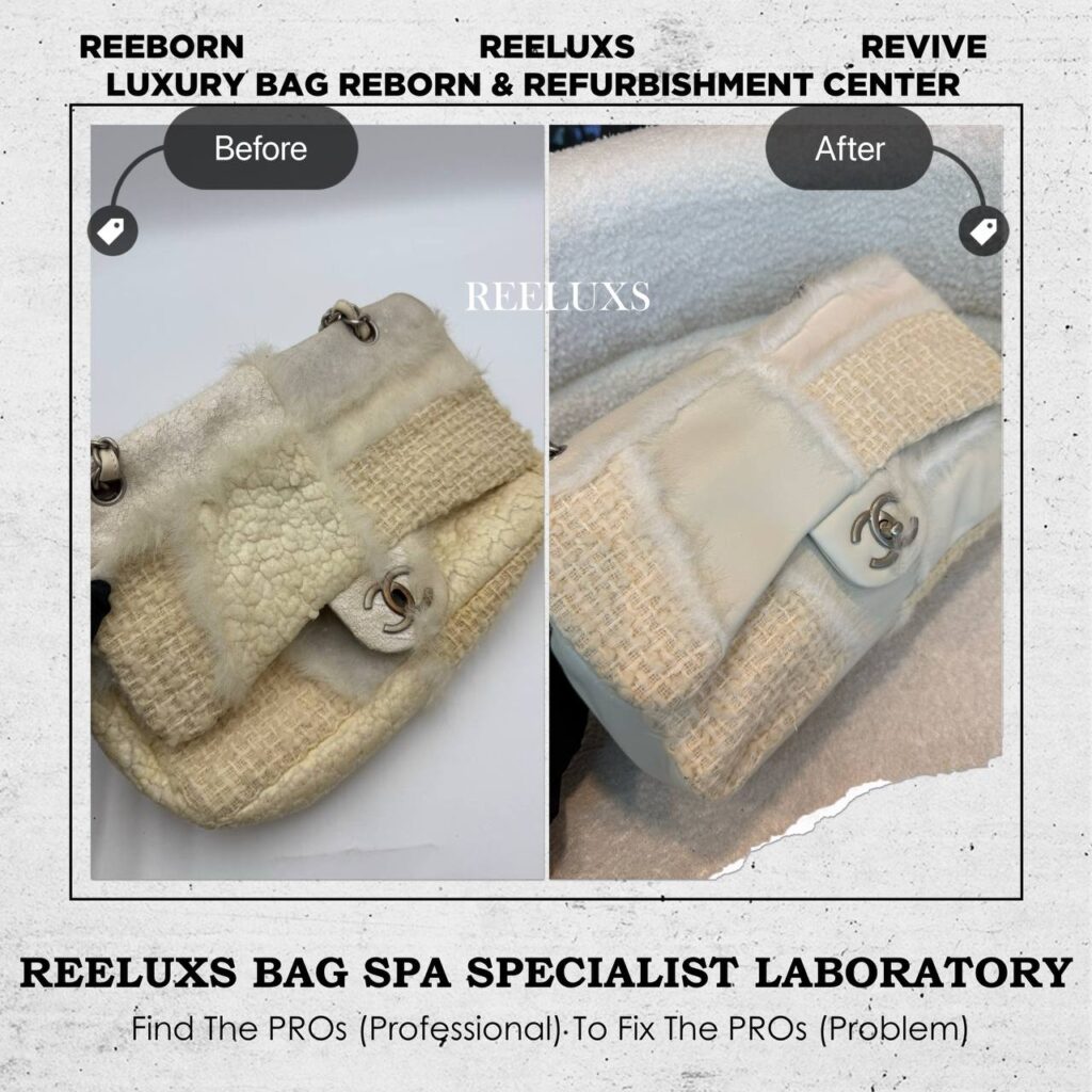 Tweed & Shearling Flap Bag Leather Oxidation Interior Lining Bubbling & Fabric… — frame 1