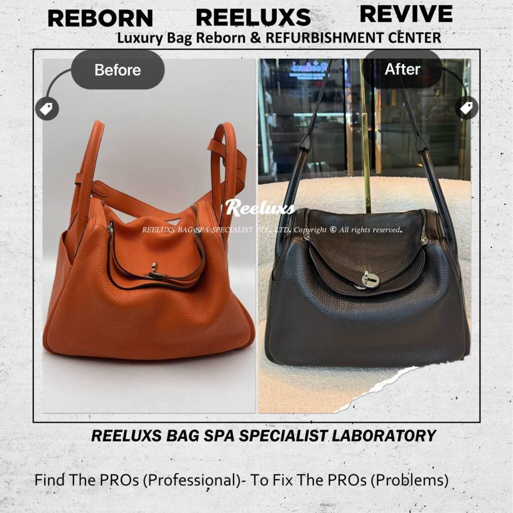 Lindy Orange Clemence Leather Bag Colour Restoration to Black — frame 2
