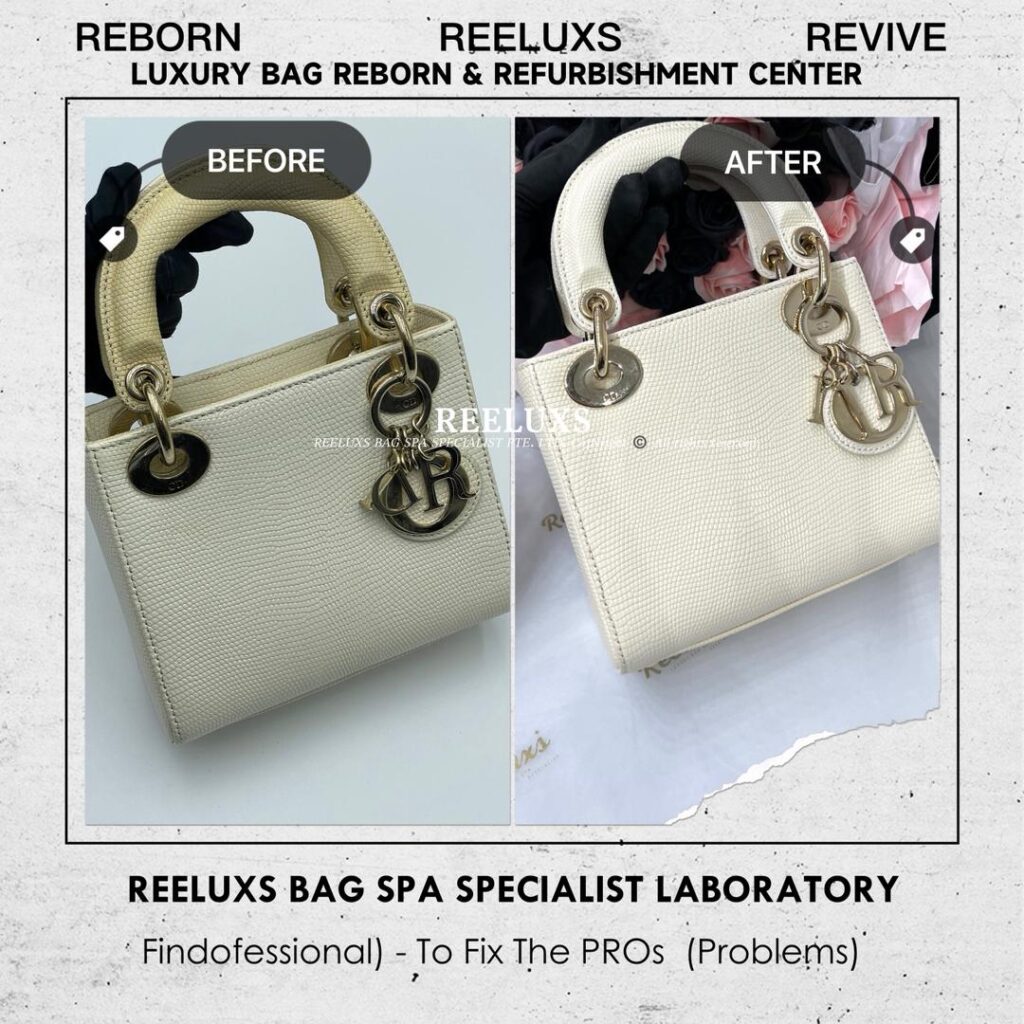 Lady Dior Lizard Leather Handbag Exotic Leather Oxidation Yellowish Exotic Leather Treatment… — frame 1