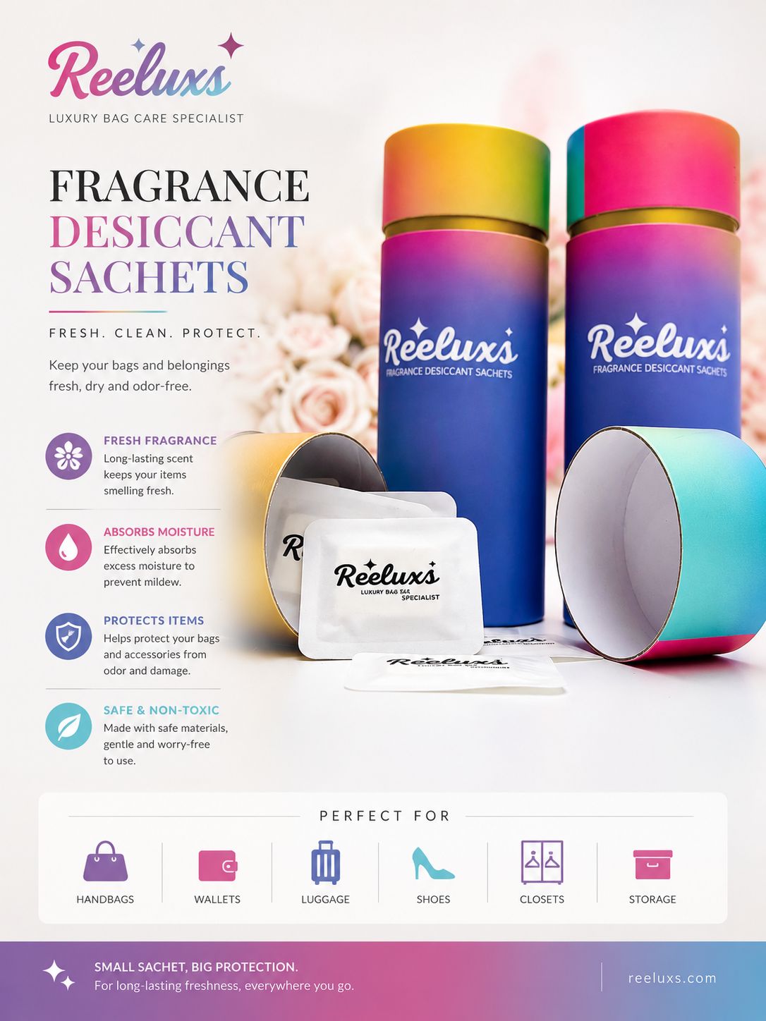 REELUXS Fragrance Desiccant Sachets β Luxury Care for Your Precious Belongings 1 REELUXS Fragrance Desiccant Sachets β Luxury Care for Your Precious Belongings