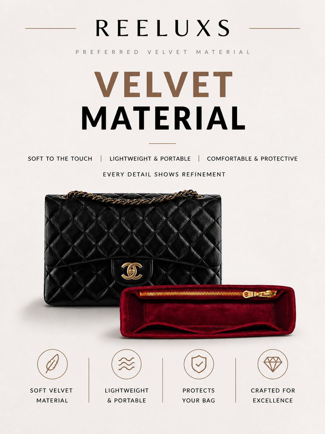REELUXS Velvet Organizer - Chanel Classic Flap 1 REELUXS Velvet Organizer - Chanel Classic Flap