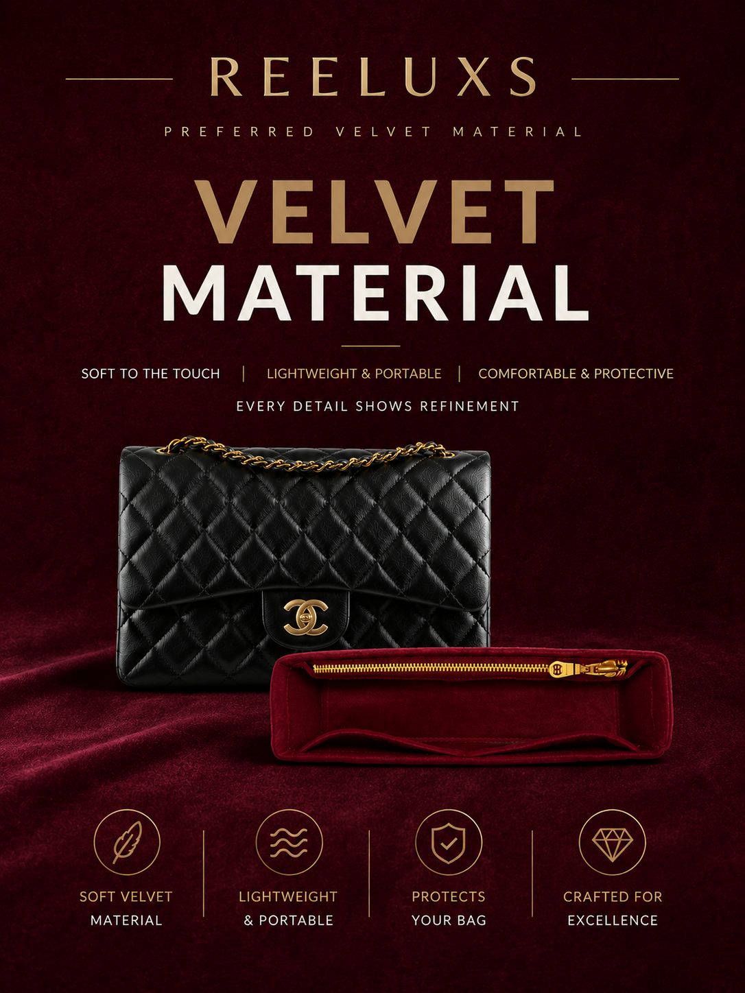 REELUXS Velvet Organizer - Chanel Classic Flap 2 REELUXS Velvet Organizer - Chanel Classic Flap - Image 2
