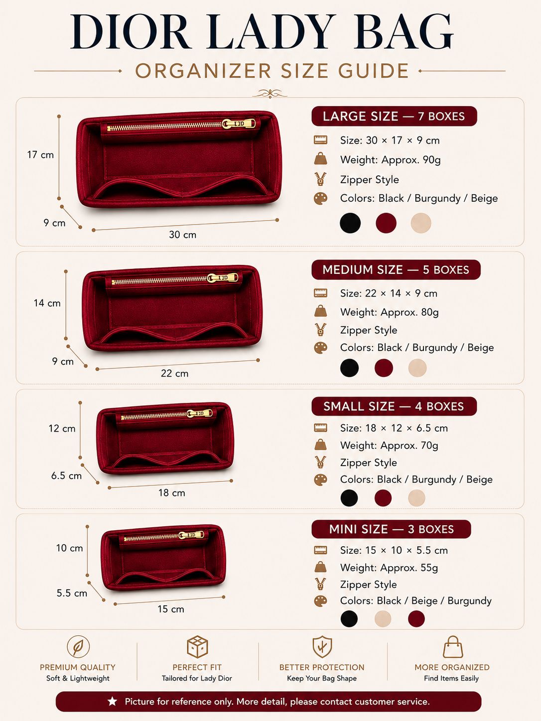 REELUXS Velvet Organizer - Dior Lady Size Guide 4 REELUXS Velvet Organizer - Dior Lady Size Guide - Image 4