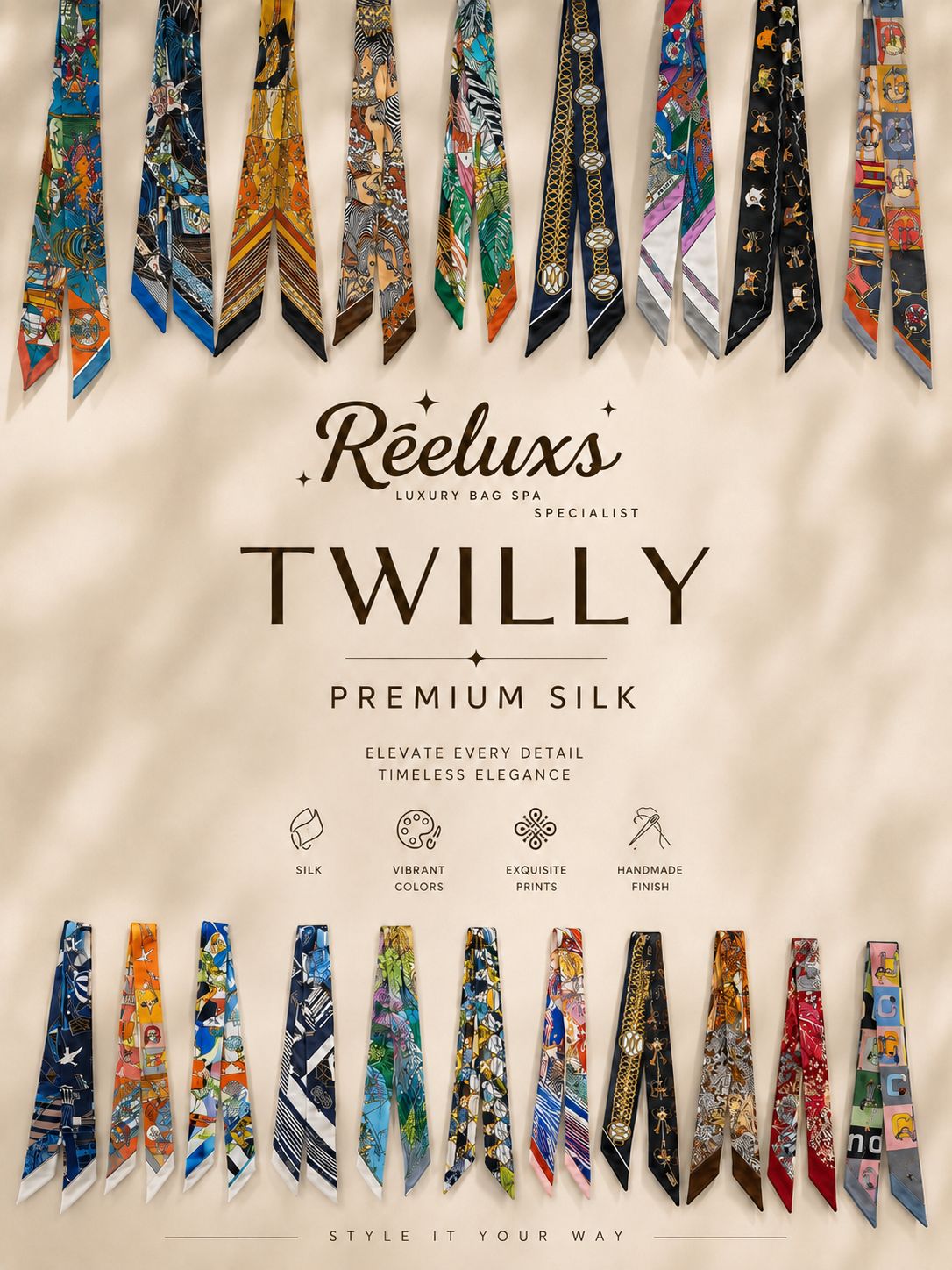 REELUXS Silk Twilly – Versatile Elegance in Every Thread 1 REELUXS Silk Twilly – Versatile Elegance in Every Thread