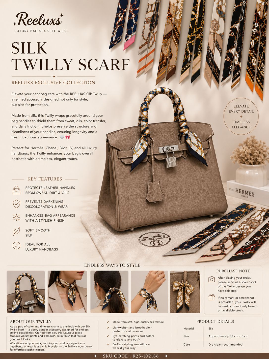REELUXS Silk Twilly – Versatile Elegance in Every Thread 2 REELUXS Silk Twilly – Versatile Elegance in Every Thread - Image 2
