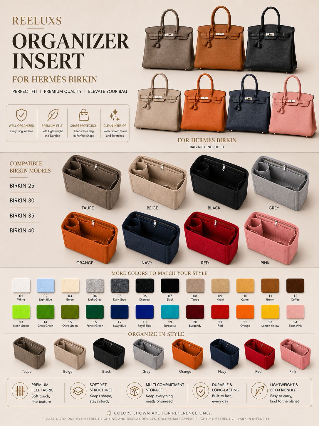 REELUXS Organizer - Hermès Birkin Size Guide 2 REELUXS Organizer - Hermès Birkin Size Guide - Image 2