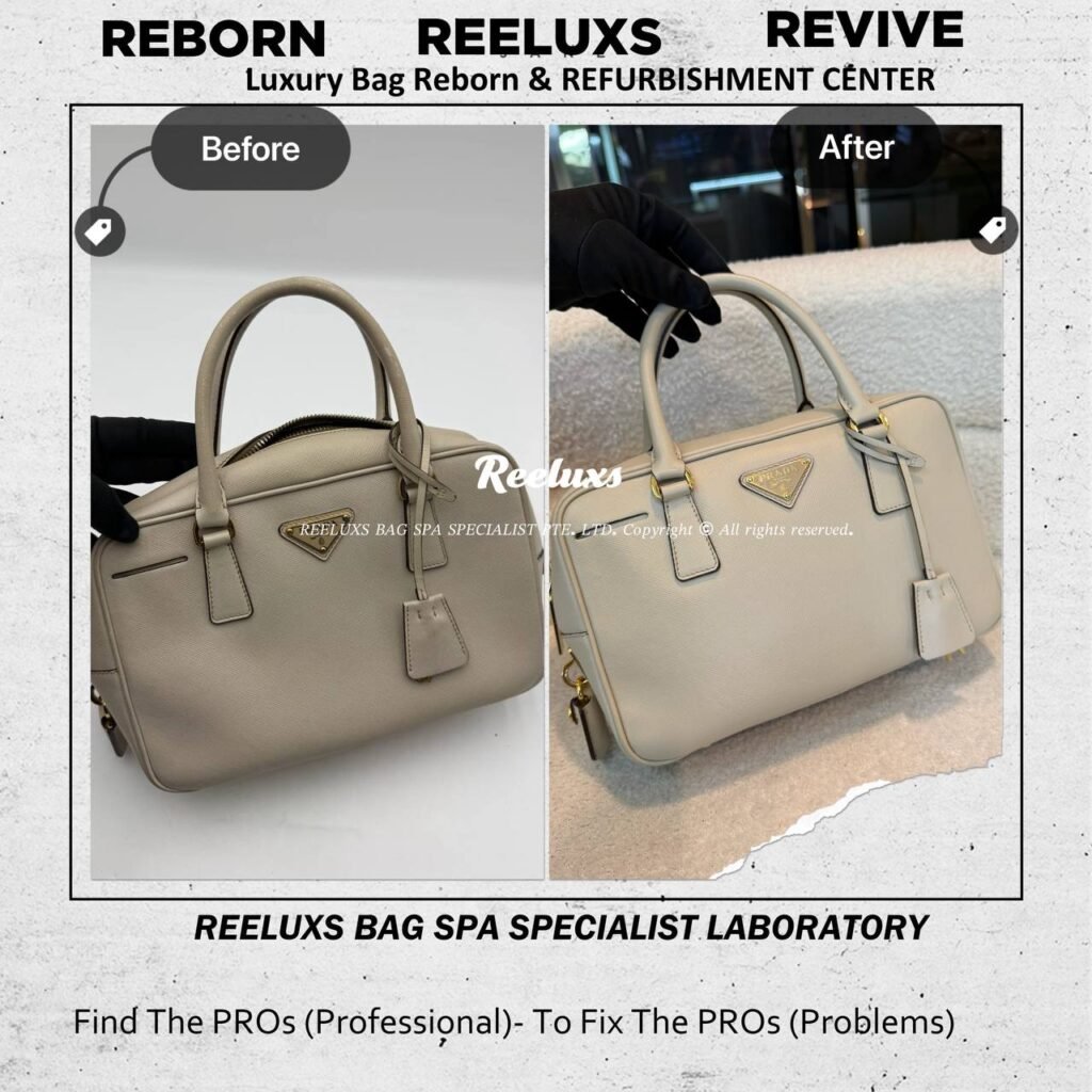 Saffiano Leather Bowling Bag Oil Eged Damaged Color Fadedd Oil Edged Restoration — frame 1