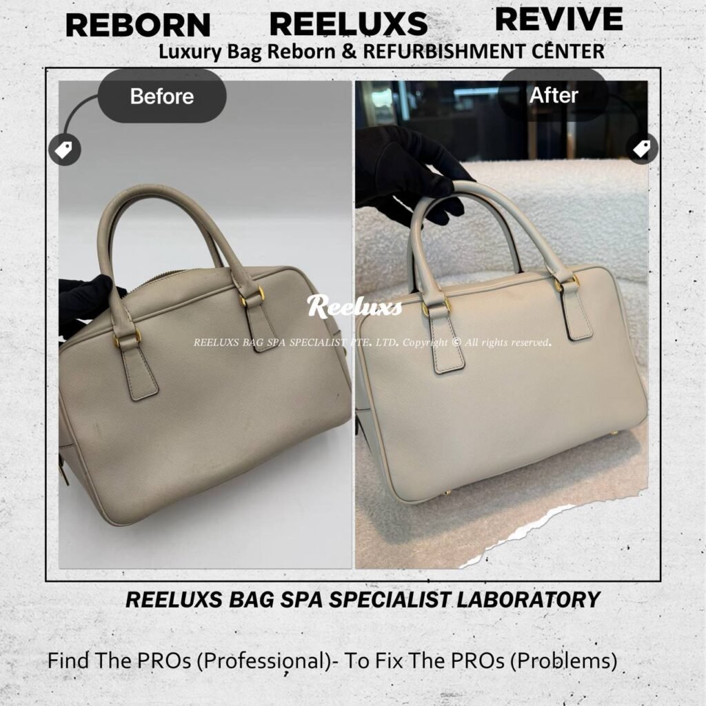 Saffiano Leather Bowling Bag Oil Eged Damaged Color Fadedd Oil Edged Restoration — frame 2
