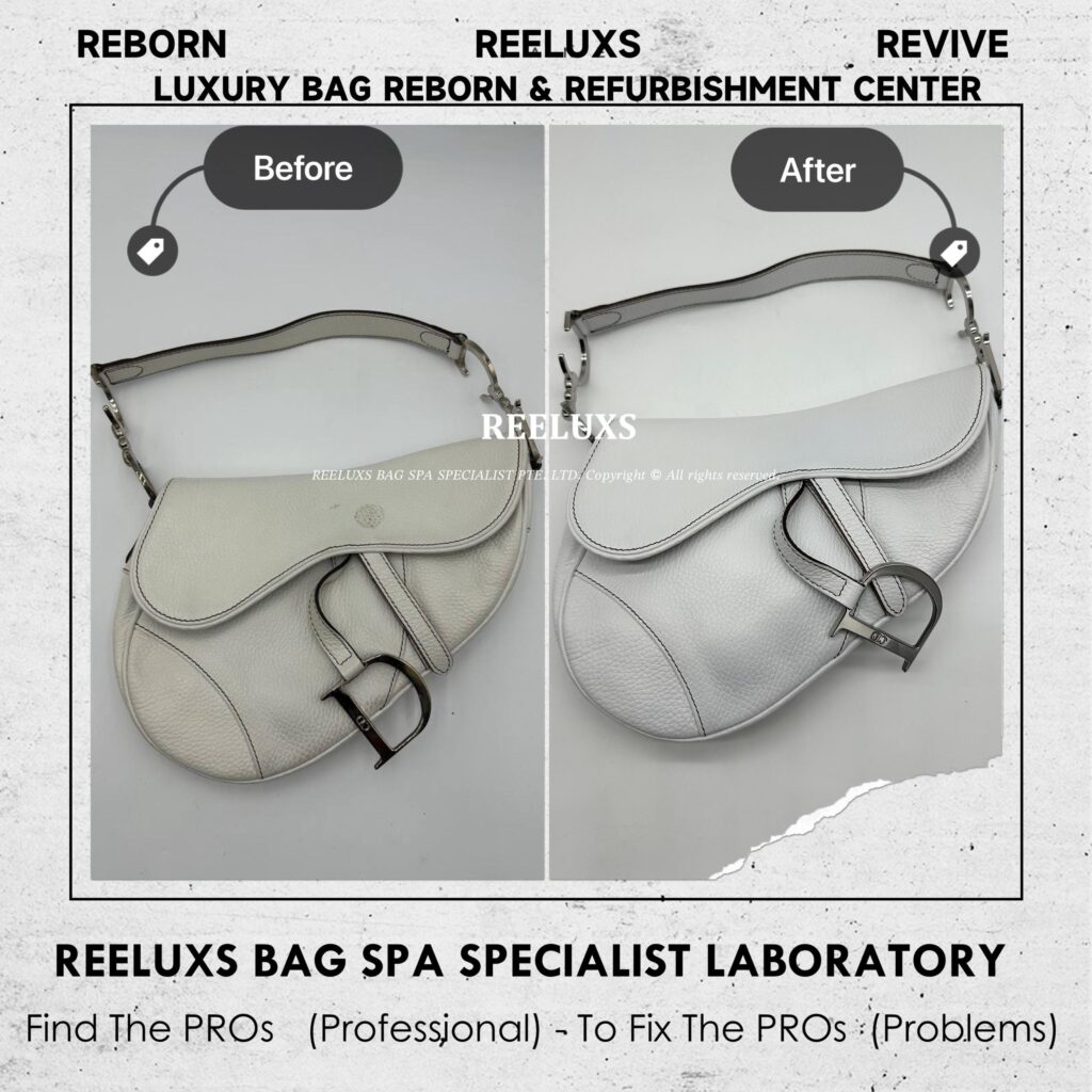 Christian Dior White Grained Calfskin Saddle Bag Yellowish Fabric Faded Damaged Corners… — frame 1