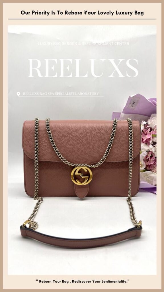Interlocking G Pink Pebbled Leather Shoulder Bag Color Fading Peeling Edge Crack — frame 2