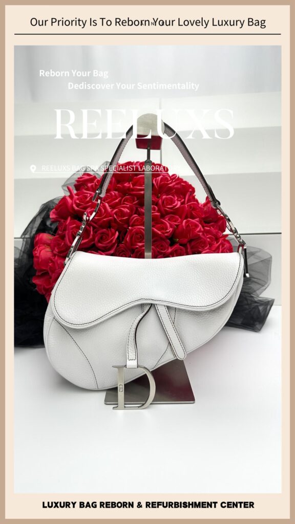 Christian Dior White Grained Calfskin Saddle Bag Yellowish Fabric Faded Damaged Corners… — frame 2