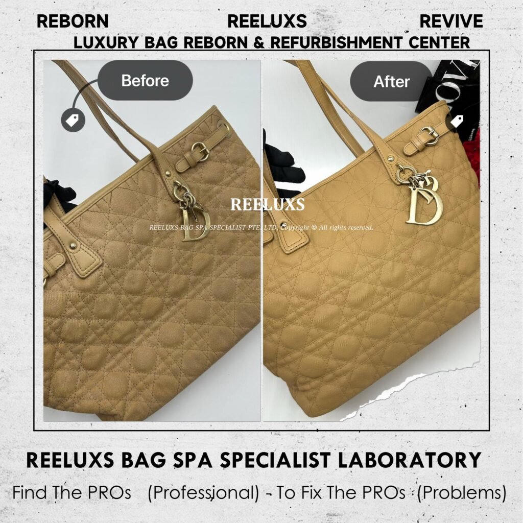 Beige Christian Dior Cannage Panarea Tote Bag Peeling Canvas Sticky Leather Scratches — frame 1
