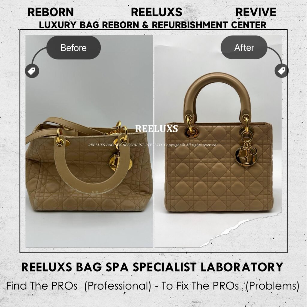 Lady Dior Handbag Handle Broken Leather Peeling Faded Reshaping Metal Plating — frame 1