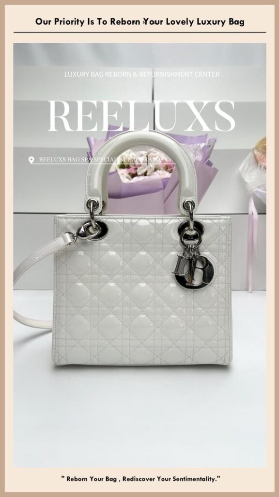 Christian Dior Lady Dior White Patent Leather Oxidation Damage Color Reurbishment — frame 2