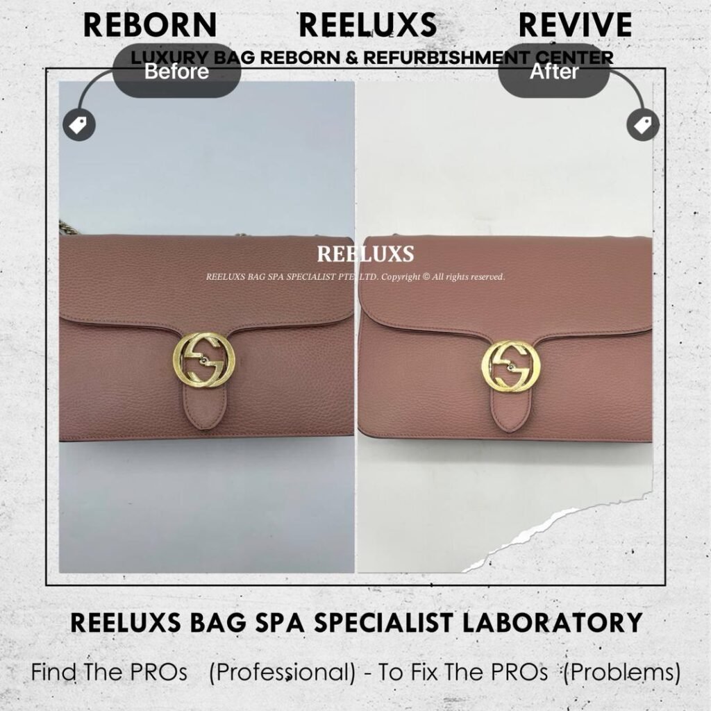 Interlocking G Pink Pebbled Leather Shoulder Bag Color Fading Peeling Edge Crack — frame 1