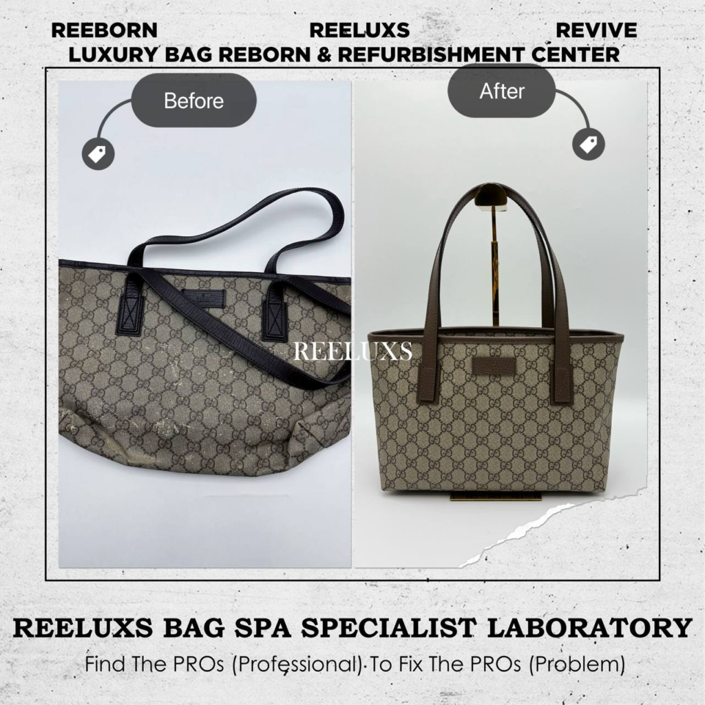 Classic Gucci GG Supreme Tote Bag Canvas Peeling Oxidation Leather Damage — frame 1