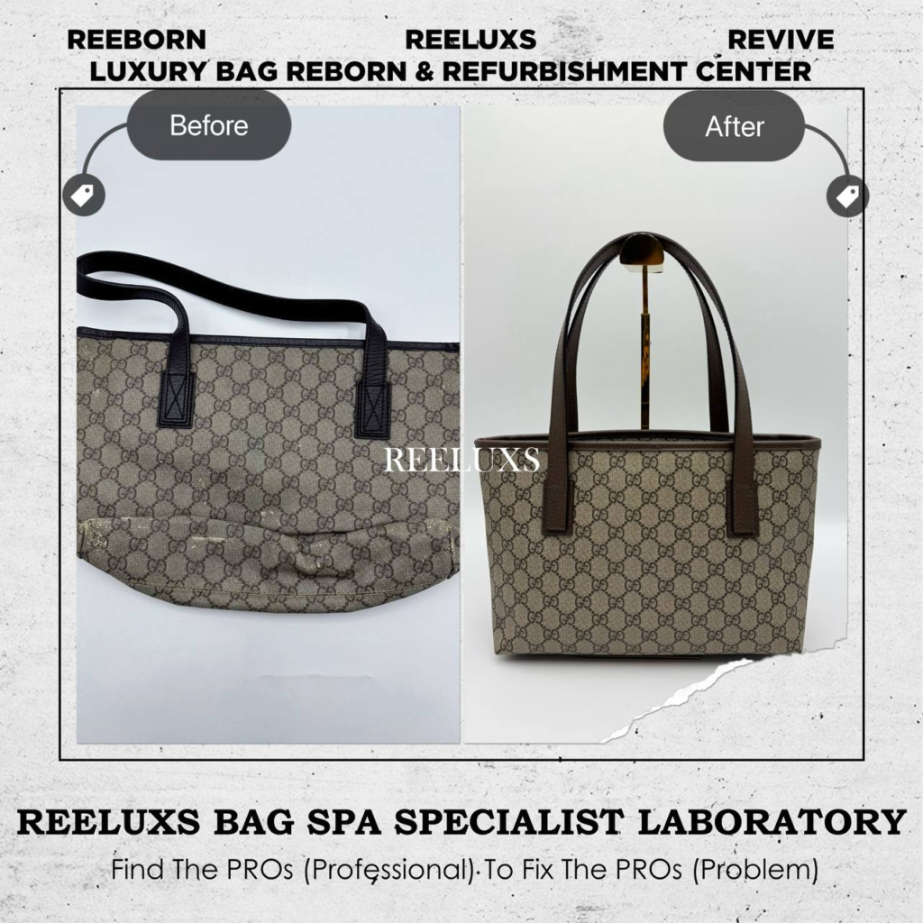 Classic Gucci GG Supreme Tote Bag Canvas Peeling Oxidation Leather Damage — frame 4