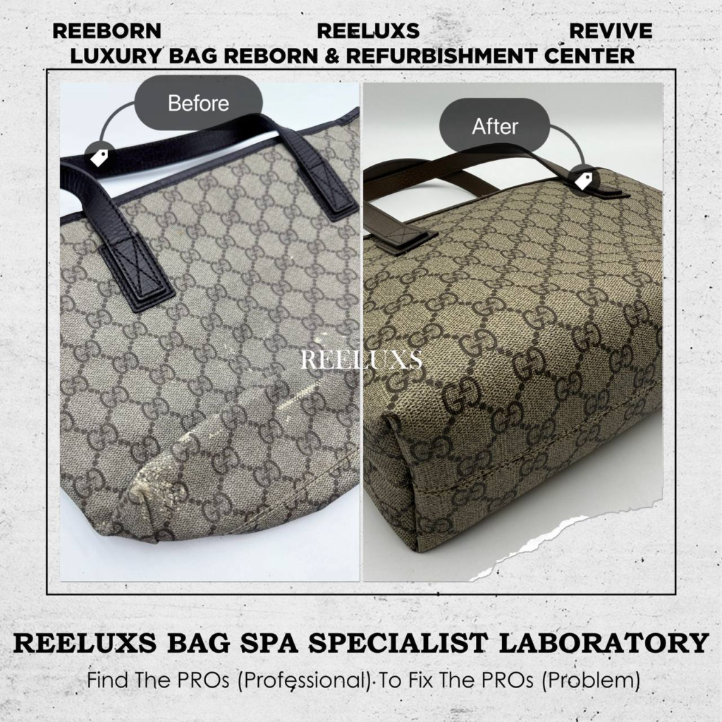 Classic Gucci GG Supreme Tote Bag Canvas Peeling Oxidation Leather Damage — frame 2