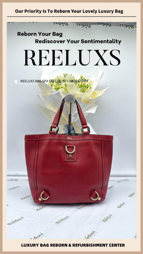 Red Leather Abbey tote bag Handle Leather Peeling Trim Oil Edge — frame 2