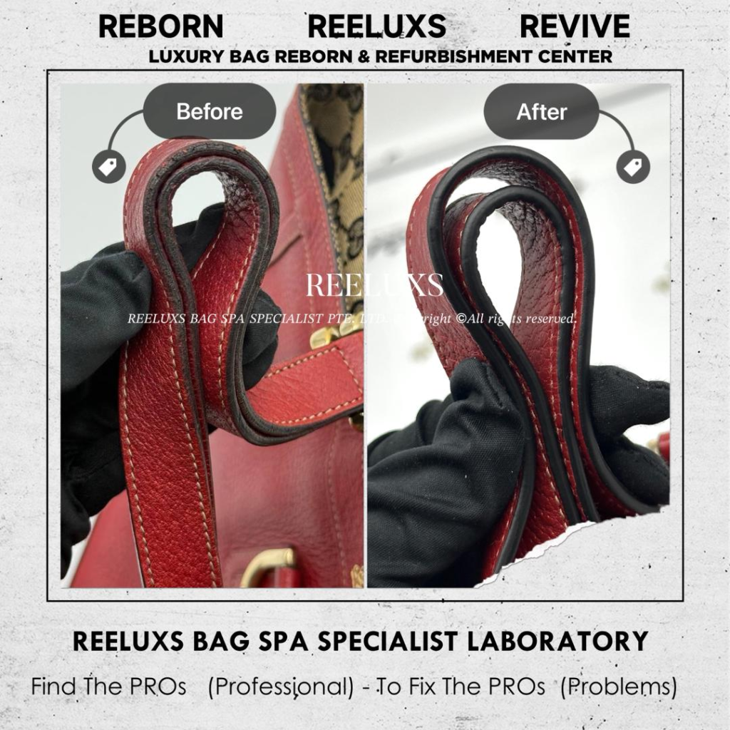 Red Leather Abbey tote bag Handle Leather Peeling Trim Oil Edge — frame 4